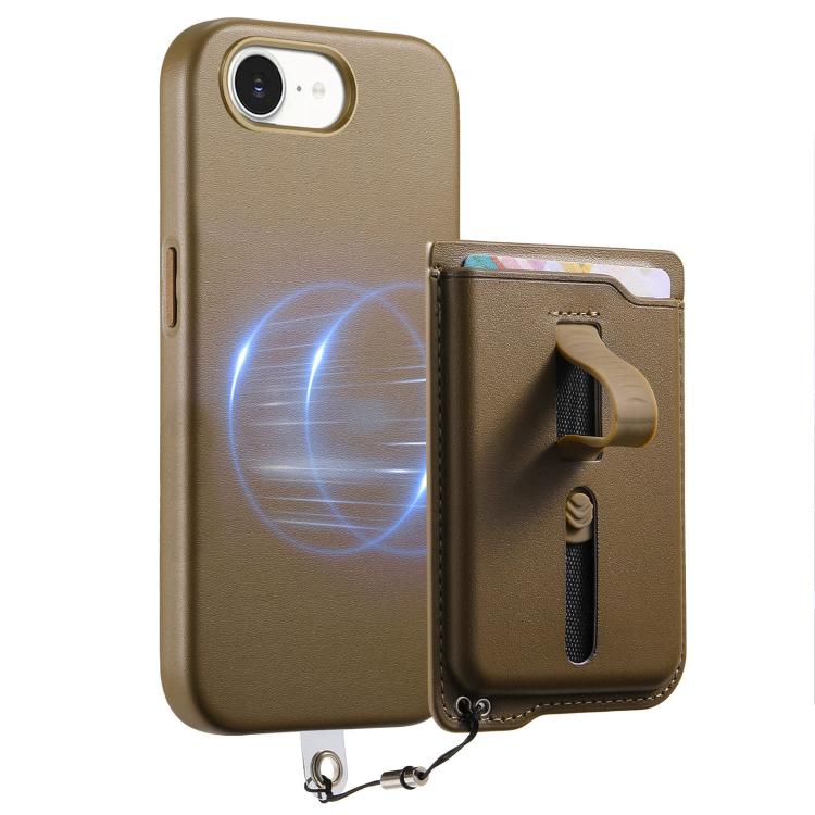 For iPhone 17e / 16e Detachable Magnetic Card Bag Phone Case with Finger Ring Grip & Anti-loss Rope