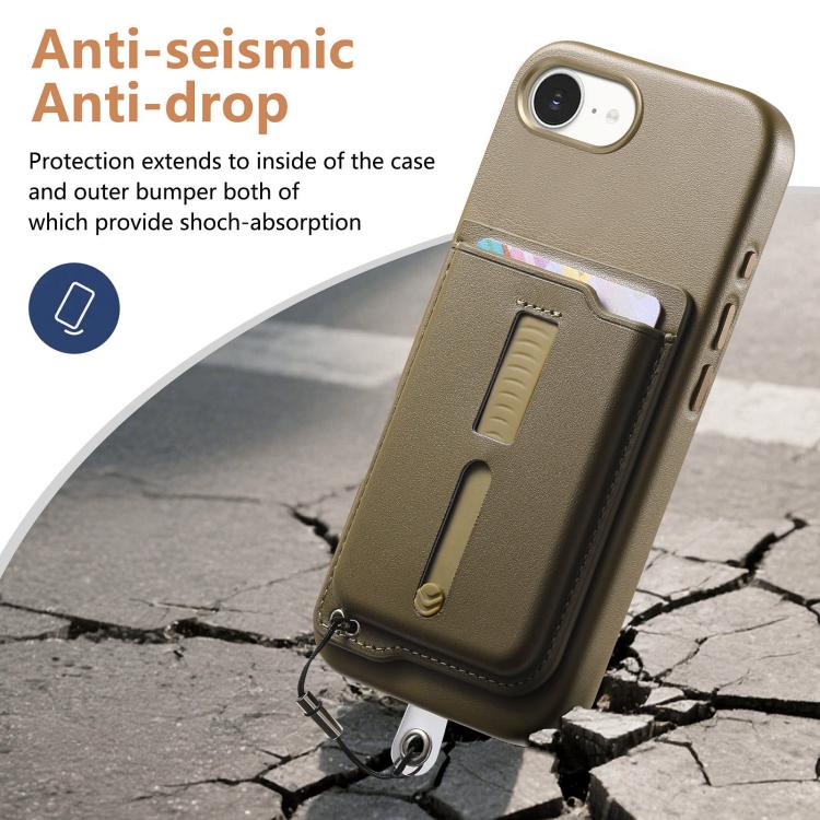 For iPhone 17e / 16e Detachable Magnetic Card Bag Phone Case with Finger Ring Grip & Anti-loss Rope