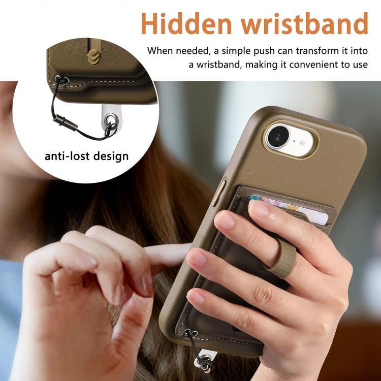 For iPhone 17e / 16e Detachable Magnetic Card Bag Phone Case with Finger Ring Grip & Anti-loss Rope