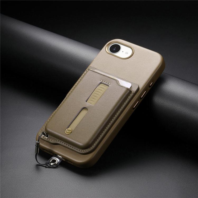 For iPhone 17e / 16e Detachable Magnetic Card Bag Phone Case with Finger Ring Grip & Anti-loss Rope