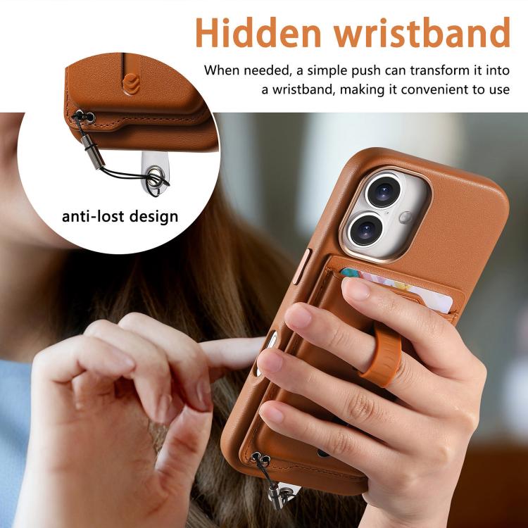 For iPhone 17 Detachable Magnetic Card Bag Phone Case with Finger Ring Grip & Anti-loss Rope