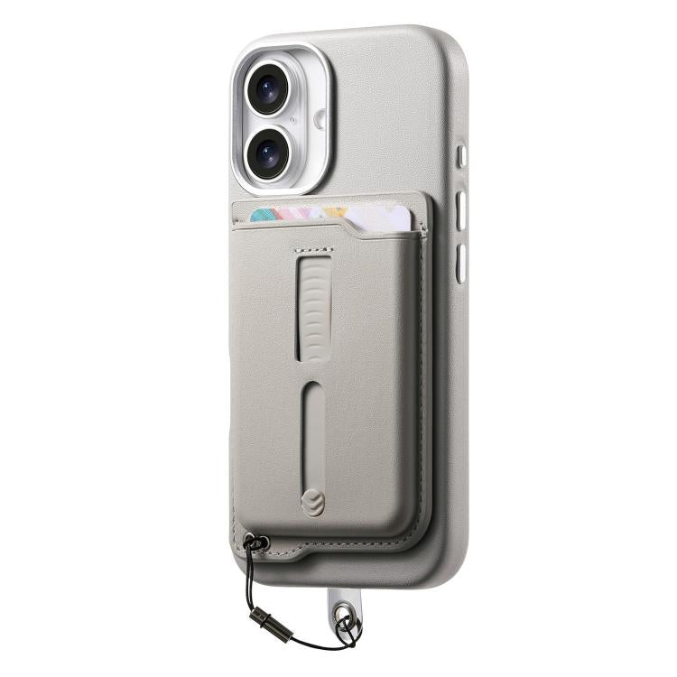 For iPhone 17 Detachable Magnetic Card Bag Phone Case with Finger Ring Grip & Anti-loss Rope