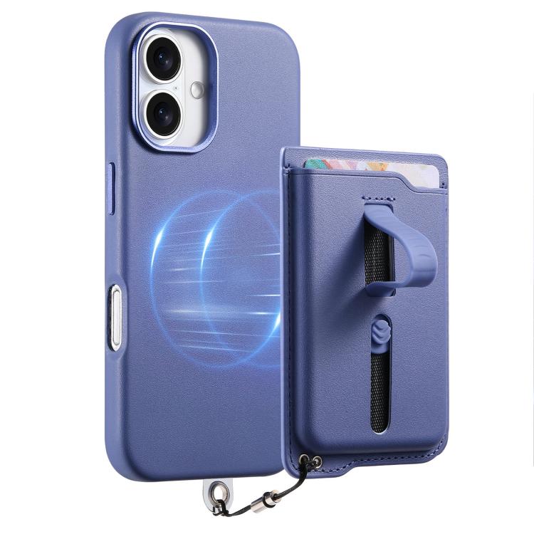 For iPhone 17 Detachable Magnetic Card Bag Phone Case with Finger Ring Grip & Anti-loss Rope