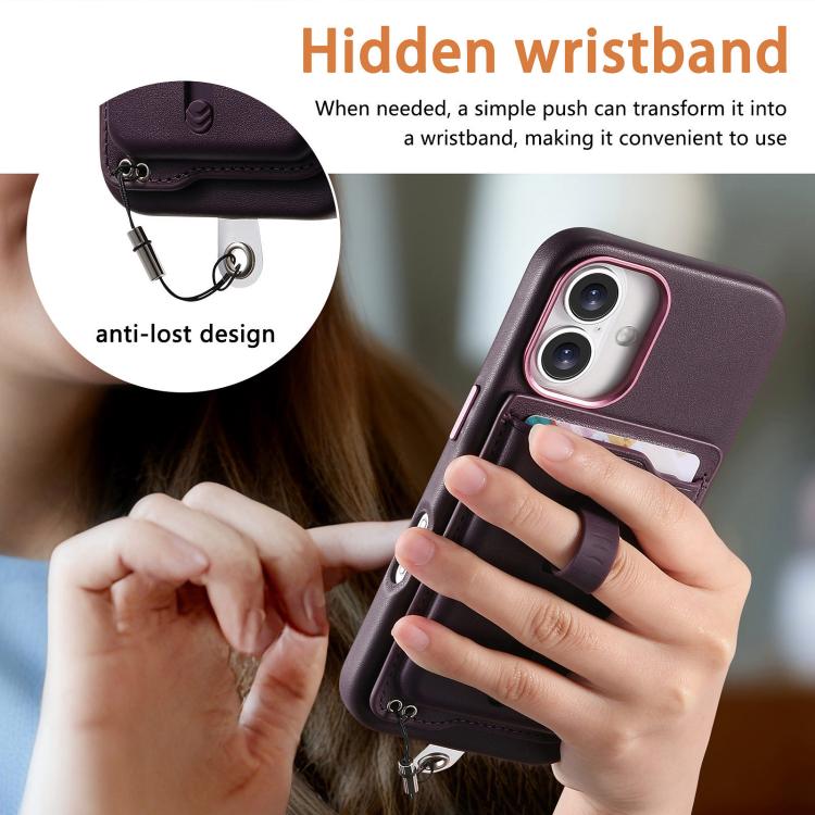For iPhone 17 Detachable Magnetic Card Bag Phone Case with Finger Ring Grip & Anti-loss Rope