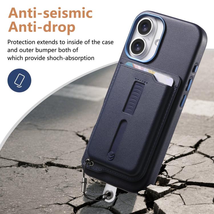 For iPhone 17 Detachable Magnetic Card Bag Phone Case with Finger Ring Grip & Anti-loss Rope