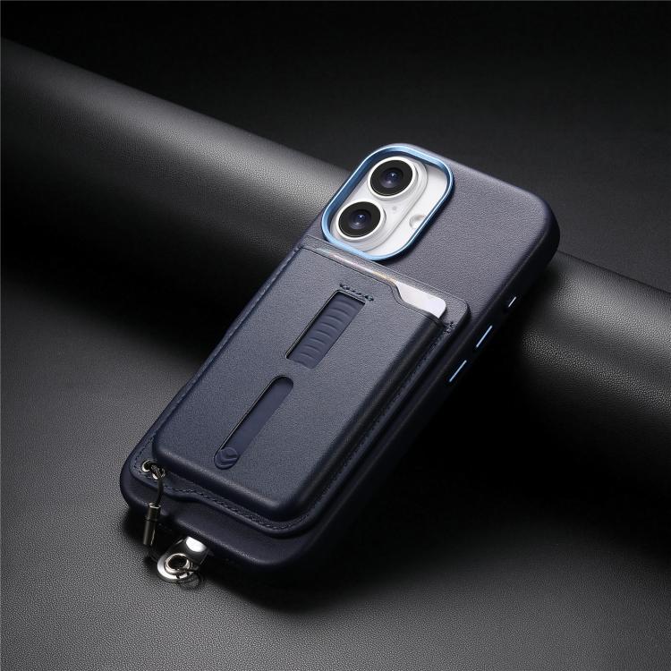 For iPhone 17 Detachable Magnetic Card Bag Phone Case with Finger Ring Grip & Anti-loss Rope