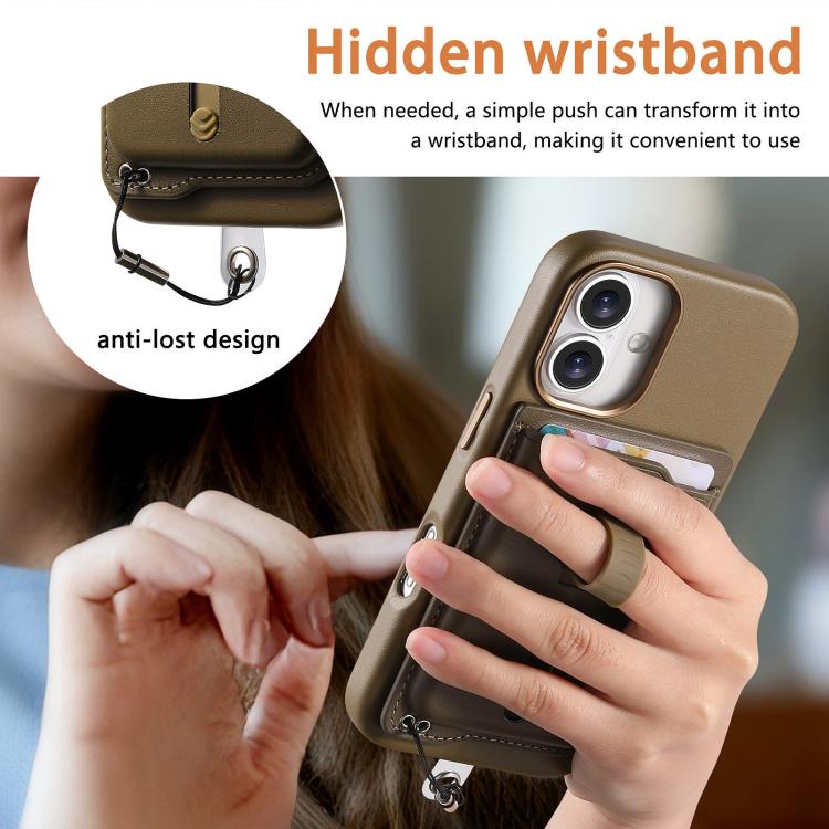 For iPhone 17 Detachable Magnetic Card Bag Phone Case with Finger Ring Grip & Anti-loss Rope