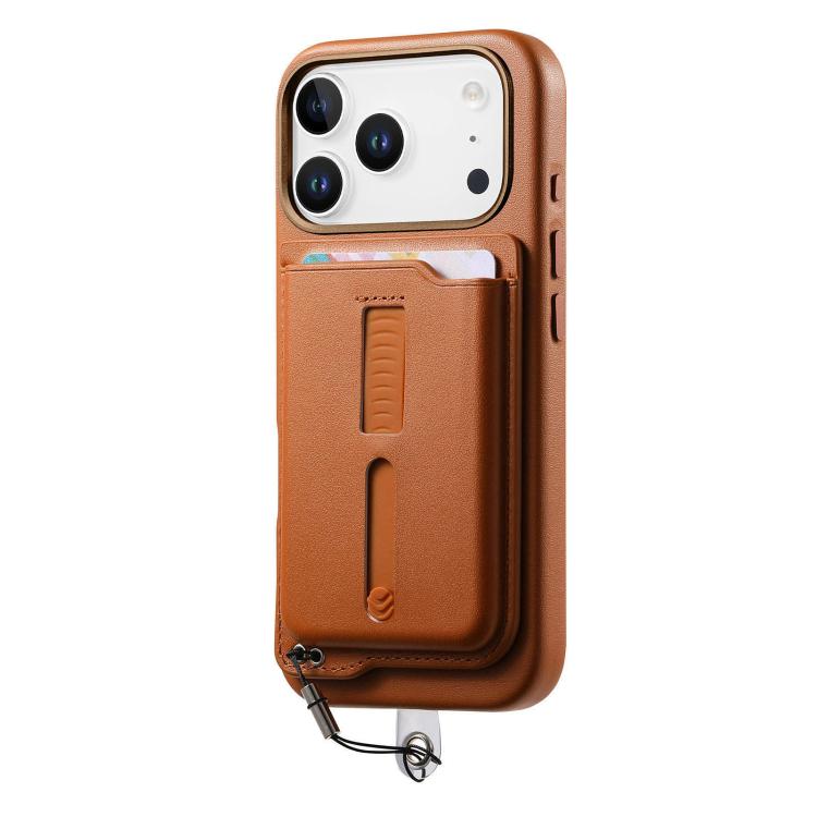 For iPhone 17 Pro Detachable Magnetic Card Bag Phone Case with Finger Ring Grip & Anti-loss Rope