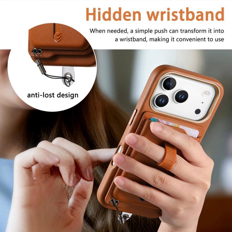 For iPhone 17 Pro Detachable Magnetic Card Bag Phone Case with Finger Ring Grip & Anti-loss Rope