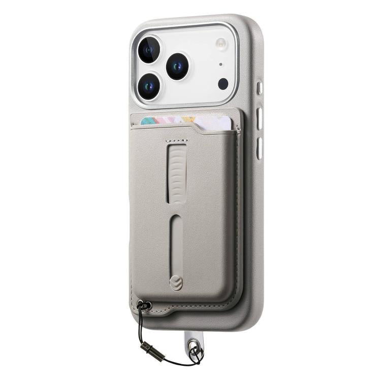 For iPhone 17 Pro Detachable Magnetic Card Bag Phone Case with Finger Ring Grip & Anti-loss Rope