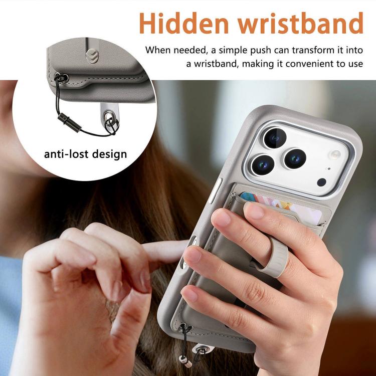 For iPhone 17 Pro Detachable Magnetic Card Bag Phone Case with Finger Ring Grip & Anti-loss Rope