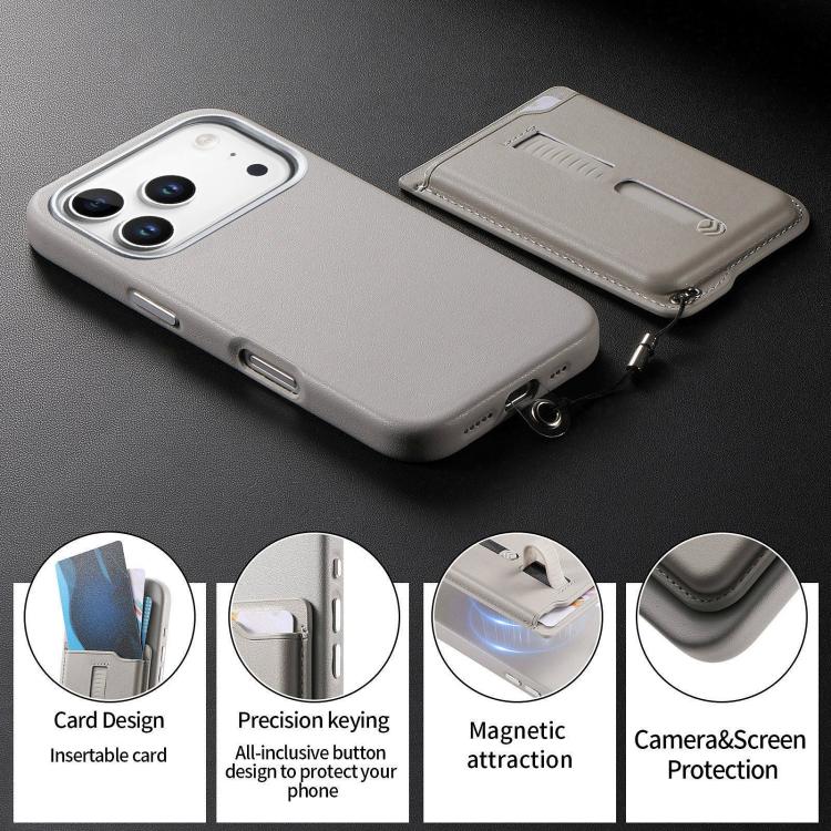 For iPhone 17 Pro Detachable Magnetic Card Bag Phone Case with Finger Ring Grip & Anti-loss Rope