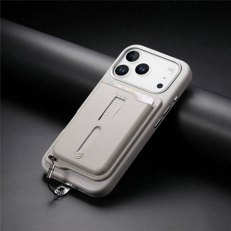 For iPhone 17 Pro Detachable Magnetic Card Bag Phone Case with Finger Ring Grip & Anti-loss Rope