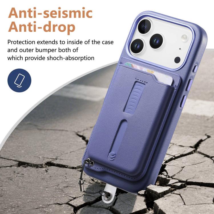 For iPhone 17 Pro Detachable Magnetic Card Bag Phone Case with Finger Ring Grip & Anti-loss Rope