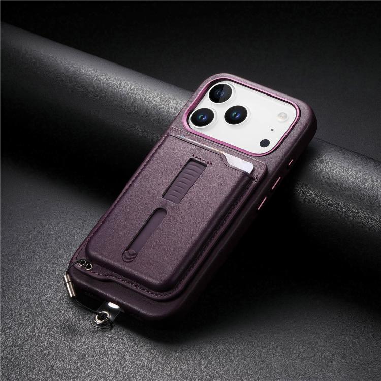 For iPhone 17 Pro Detachable Magnetic Card Bag Phone Case with Finger Ring Grip & Anti-loss Rope