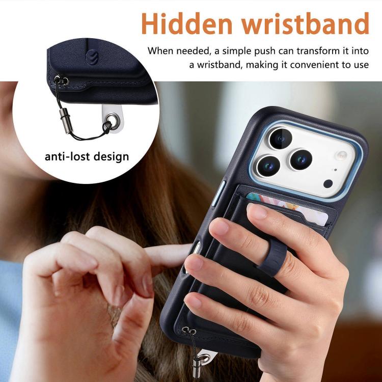 For iPhone 17 Pro Detachable Magnetic Card Bag Phone Case with Finger Ring Grip & Anti-loss Rope