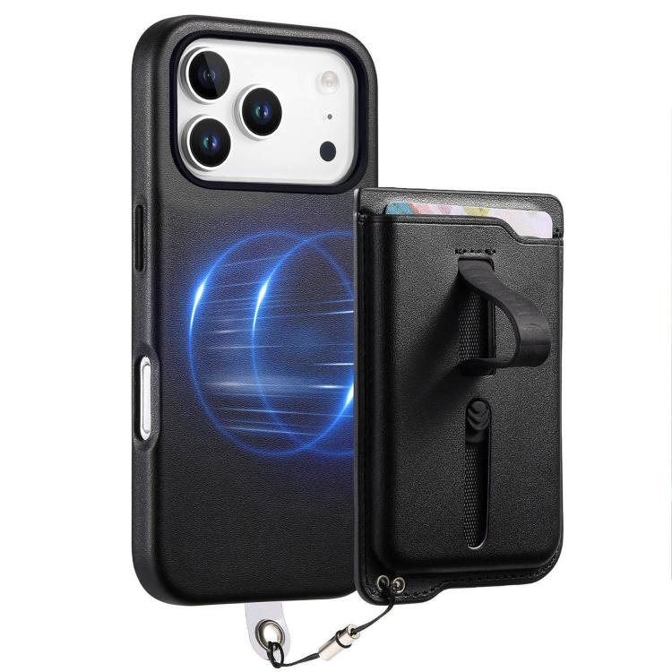 For iPhone 17 Pro Detachable Magnetic Card Bag Phone Case with Finger Ring Grip & Anti-loss Rope