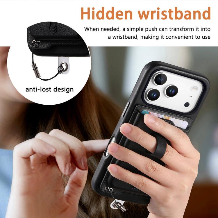 For iPhone 17 Pro Detachable Magnetic Card Bag Phone Case with Finger Ring Grip & Anti-loss Rope