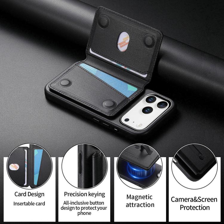 For iPhone 17 Pro Detachable Magnetic Card Bag Phone Case with Finger Ring Grip & Anti-loss Rope