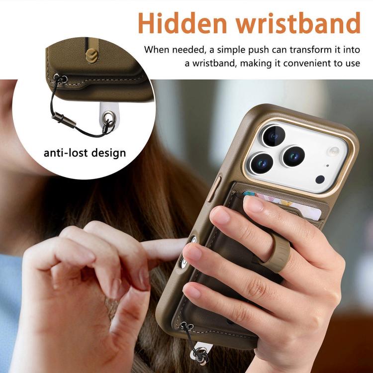 For iPhone 17 Pro Detachable Magnetic Card Bag Phone Case with Finger Ring Grip & Anti-loss Rope