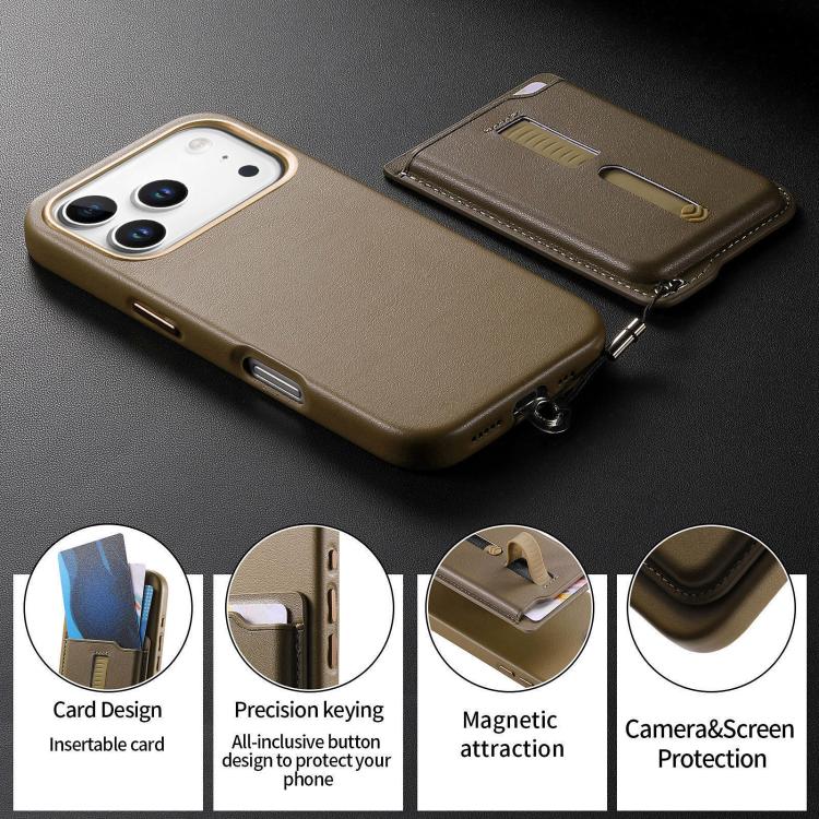 For iPhone 17 Pro Detachable Magnetic Card Bag Phone Case with Finger Ring Grip & Anti-loss Rope