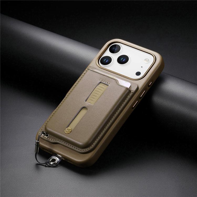 For iPhone 17 Pro Detachable Magnetic Card Bag Phone Case with Finger Ring Grip & Anti-loss Rope