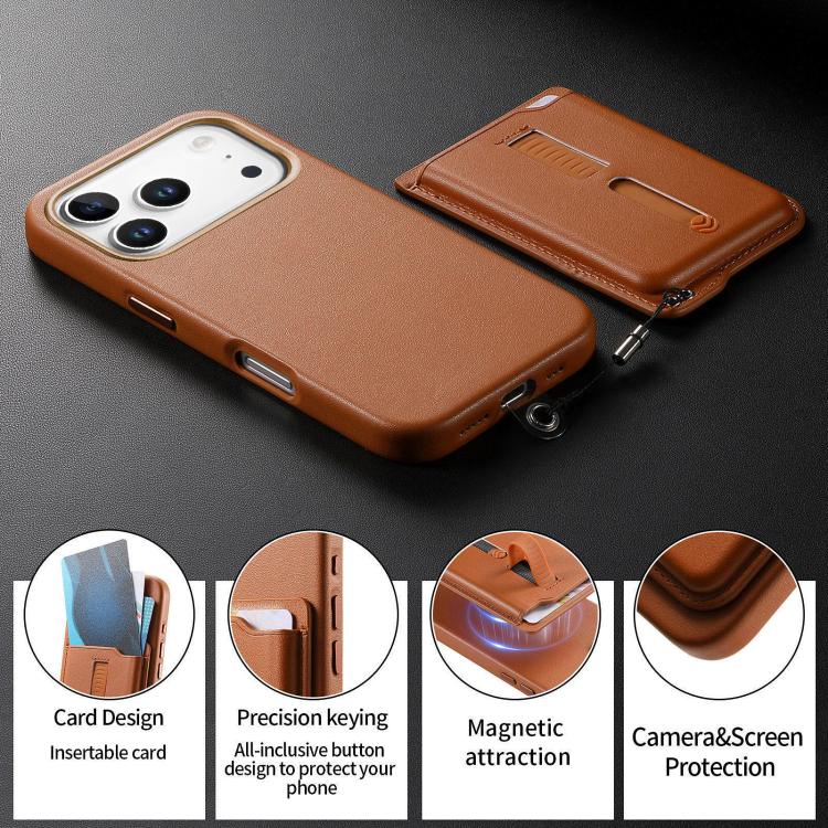 For iPhone 17 Pro Max Detachable Magnetic Card Bag Phone Case with Finger Ring Grip & Anti-loss Rope