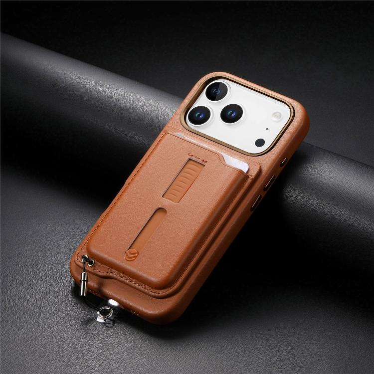 For iPhone 17 Pro Max Detachable Magnetic Card Bag Phone Case with Finger Ring Grip & Anti-loss Rope