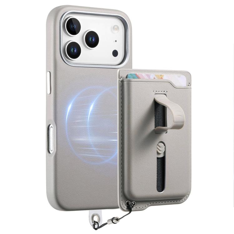 For iPhone 17 Pro Max Detachable Magnetic Card Bag Phone Case with Finger Ring Grip & Anti-loss Rope