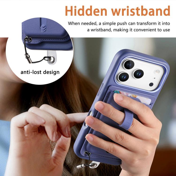 For iPhone 17 Pro Max Detachable Magnetic Card Bag Phone Case with Finger Ring Grip & Anti-loss Rope