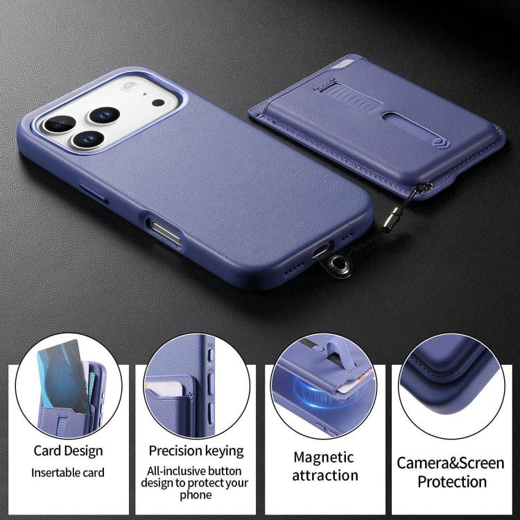 For iPhone 17 Pro Max Detachable Magnetic Card Bag Phone Case with Finger Ring Grip & Anti-loss Rope