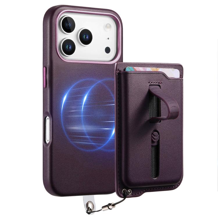 For iPhone 17 Pro Max Detachable Magnetic Card Bag Phone Case with Finger Ring Grip & Anti-loss Rope