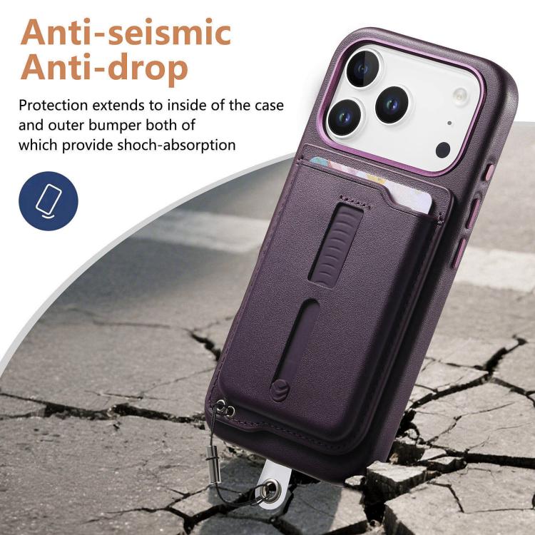 For iPhone 17 Pro Max Detachable Magnetic Card Bag Phone Case with Finger Ring Grip & Anti-loss Rope