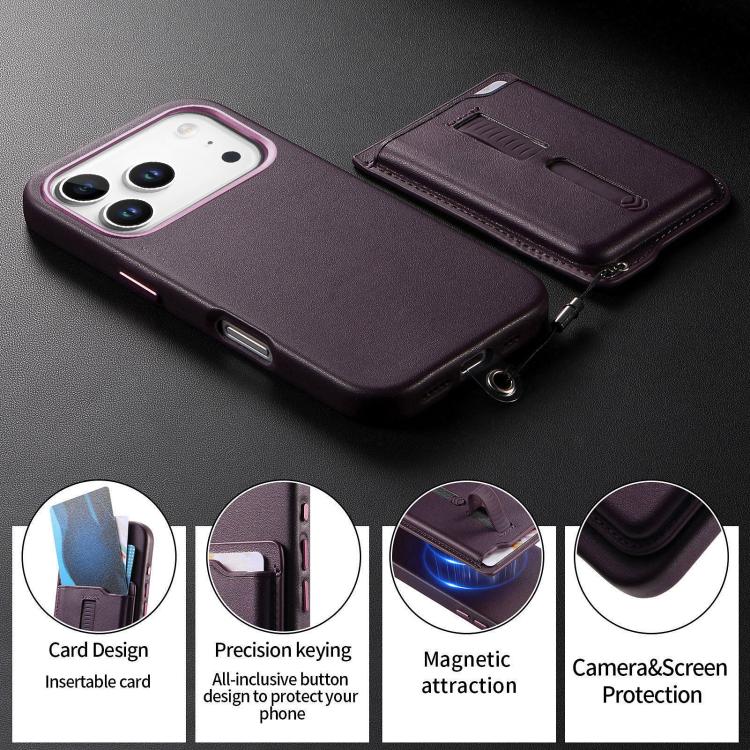 For iPhone 17 Pro Max Detachable Magnetic Card Bag Phone Case with Finger Ring Grip & Anti-loss Rope