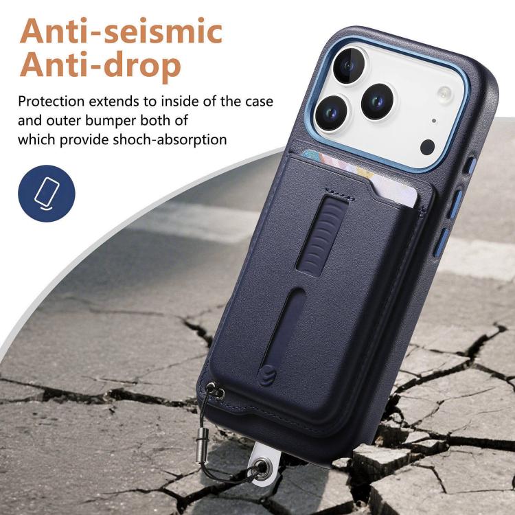 For iPhone 17 Pro Max Detachable Magnetic Card Bag Phone Case with Finger Ring Grip & Anti-loss Rope