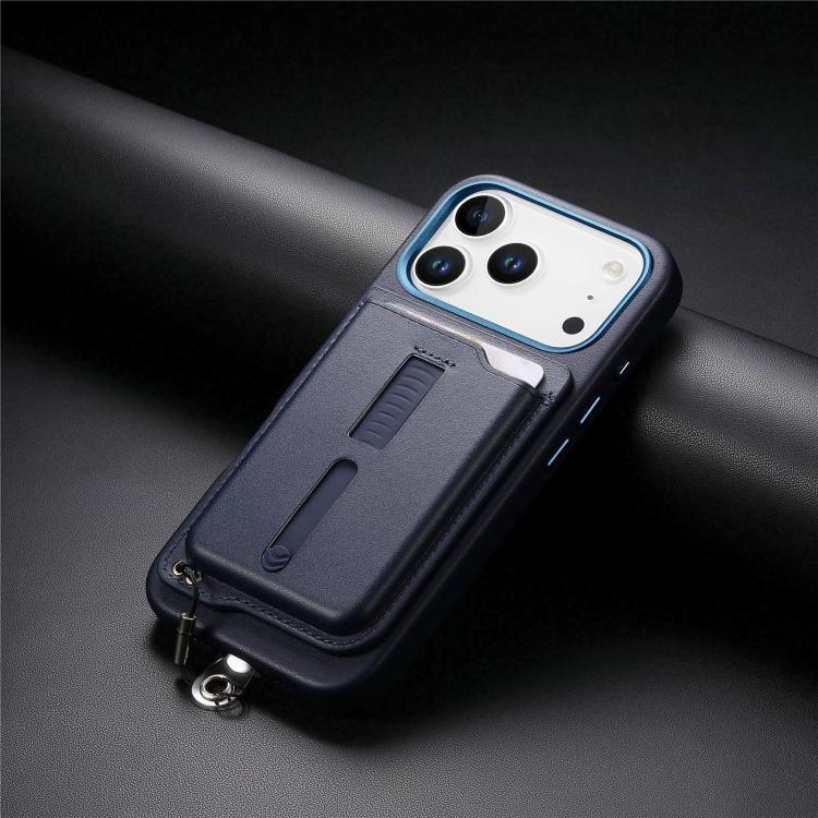 For iPhone 17 Pro Max Detachable Magnetic Card Bag Phone Case with Finger Ring Grip & Anti-loss Rope