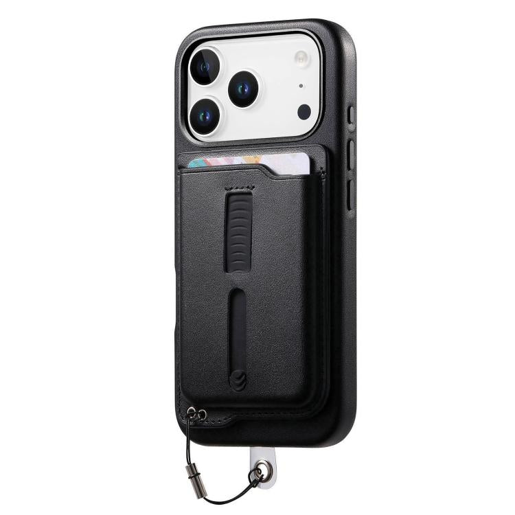 For iPhone 17 Pro Max Detachable Magnetic Card Bag Phone Case with Finger Ring Grip & Anti-loss Rope