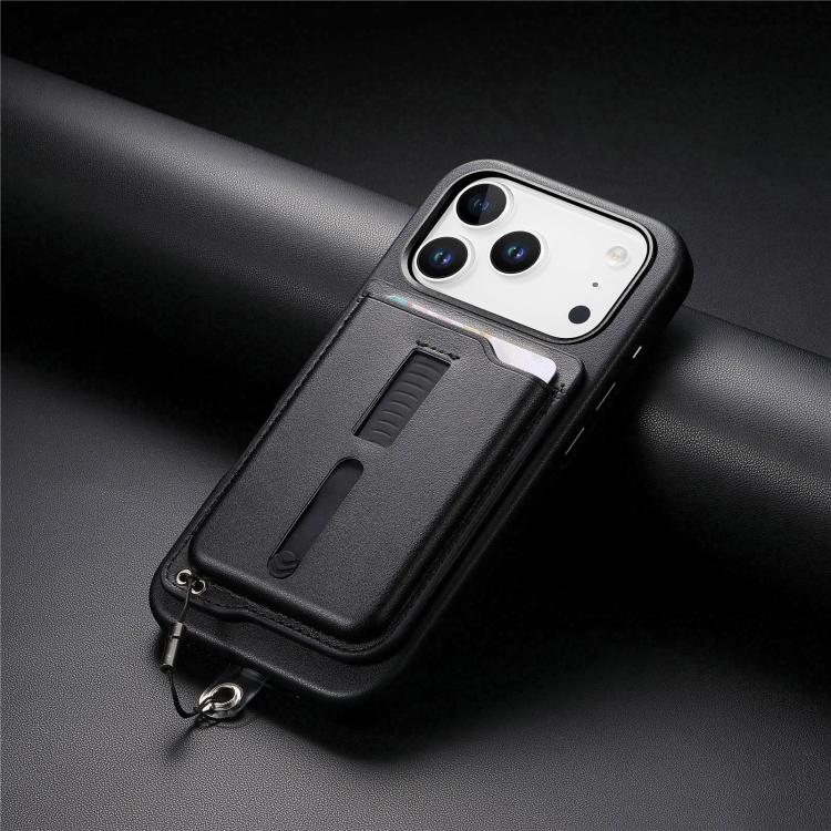 For iPhone 17 Pro Max Detachable Magnetic Card Bag Phone Case with Finger Ring Grip & Anti-loss Rope