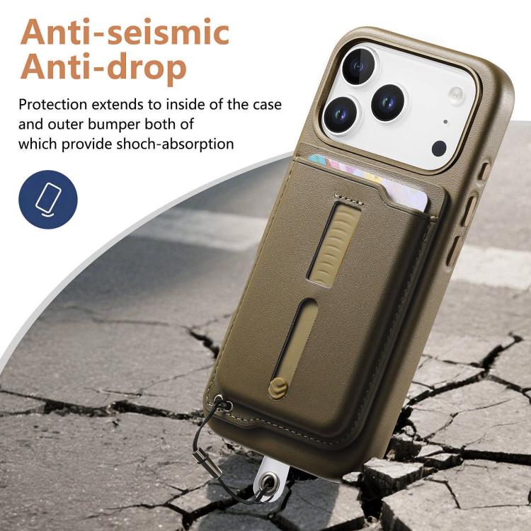 For iPhone 17 Pro Max Detachable Magnetic Card Bag Phone Case with Finger Ring Grip & Anti-loss Rope