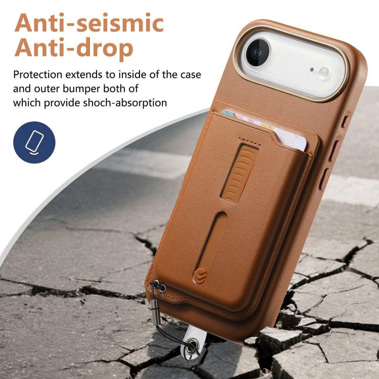 For iPhone Air Detachable Magnetic Card Bag Phone Case with Finger Ring Grip & Anti-loss Rope