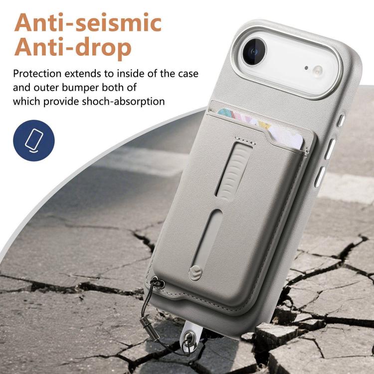 For iPhone Air Detachable Magnetic Card Bag Phone Case with Finger Ring Grip & Anti-loss Rope