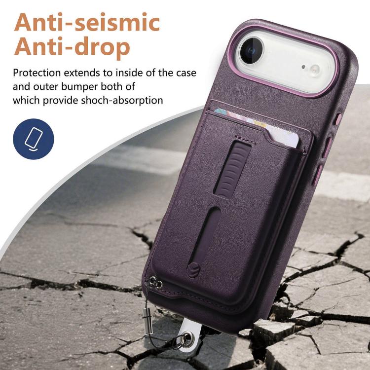 For iPhone Air Detachable Magnetic Card Bag Phone Case with Finger Ring Grip & Anti-loss Rope