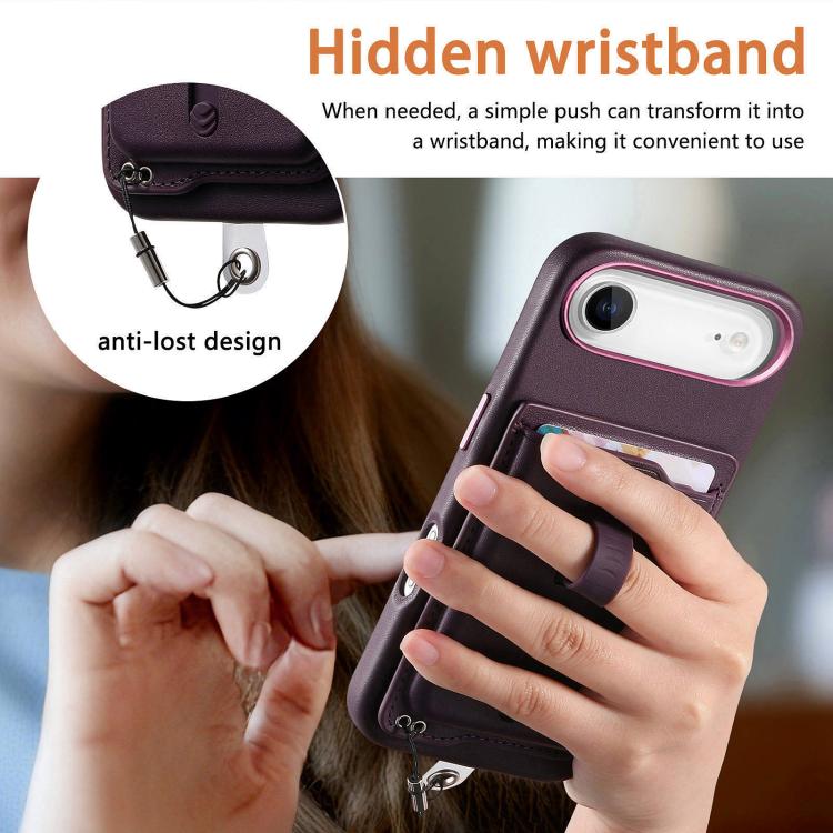 For iPhone Air Detachable Magnetic Card Bag Phone Case with Finger Ring Grip & Anti-loss Rope