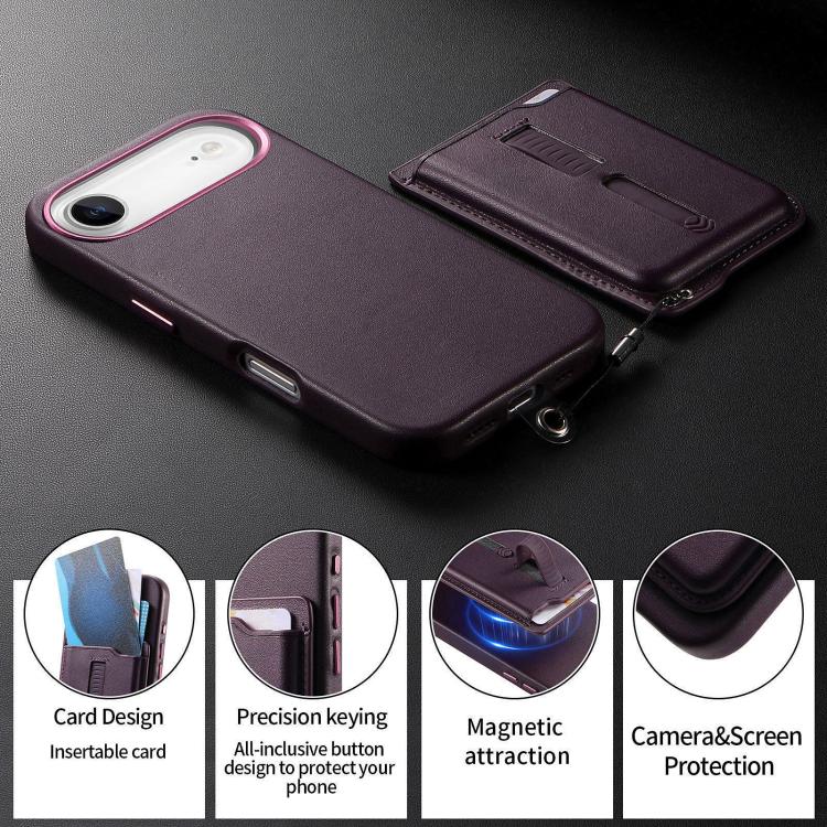 For iPhone Air Detachable Magnetic Card Bag Phone Case with Finger Ring Grip & Anti-loss Rope