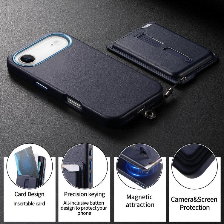 For iPhone Air Detachable Magnetic Card Bag Phone Case with Finger Ring Grip & Anti-loss Rope