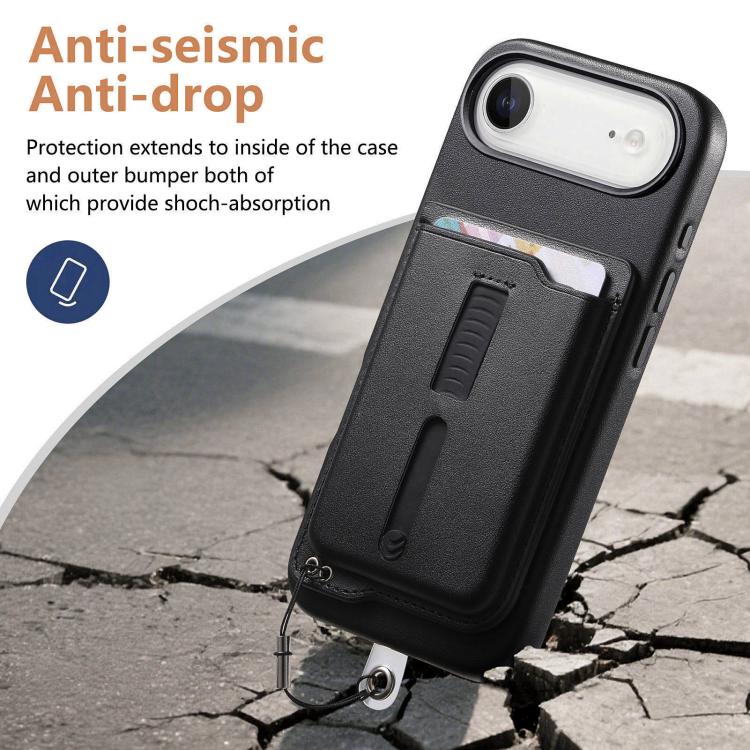For iPhone Air Detachable Magnetic Card Bag Phone Case with Finger Ring Grip & Anti-loss Rope