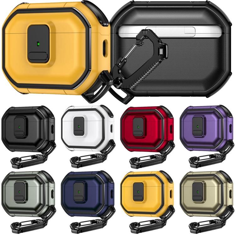 For AirPods Pro 2 Snap-Lock Shockproof PC Headphone Cover with Carabiner