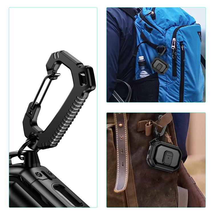 For AirPods Pro 2 Snap-Lock Shockproof PC Headphone Cover with Carabiner