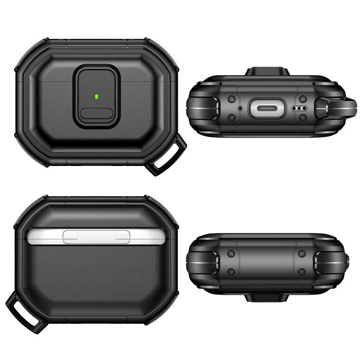 For AirPods Pro 2 Snap-Lock Shockproof PC Headphone Cover with Carabiner