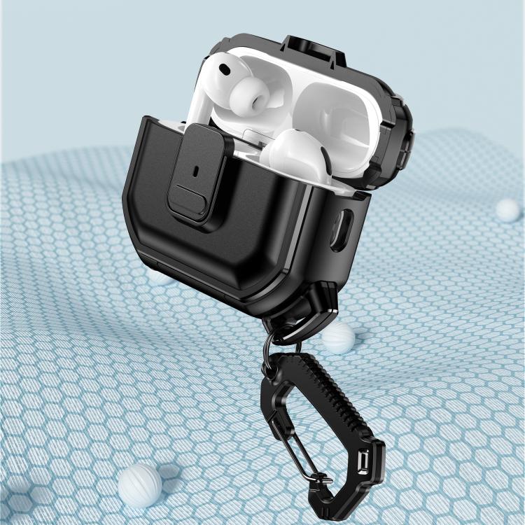 For AirPods Pro 2 Snap-Lock Shockproof PC Headphone Cover with Carabiner